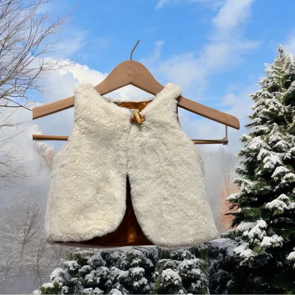 Tahari Faux Fur Vest in Cream and Tan